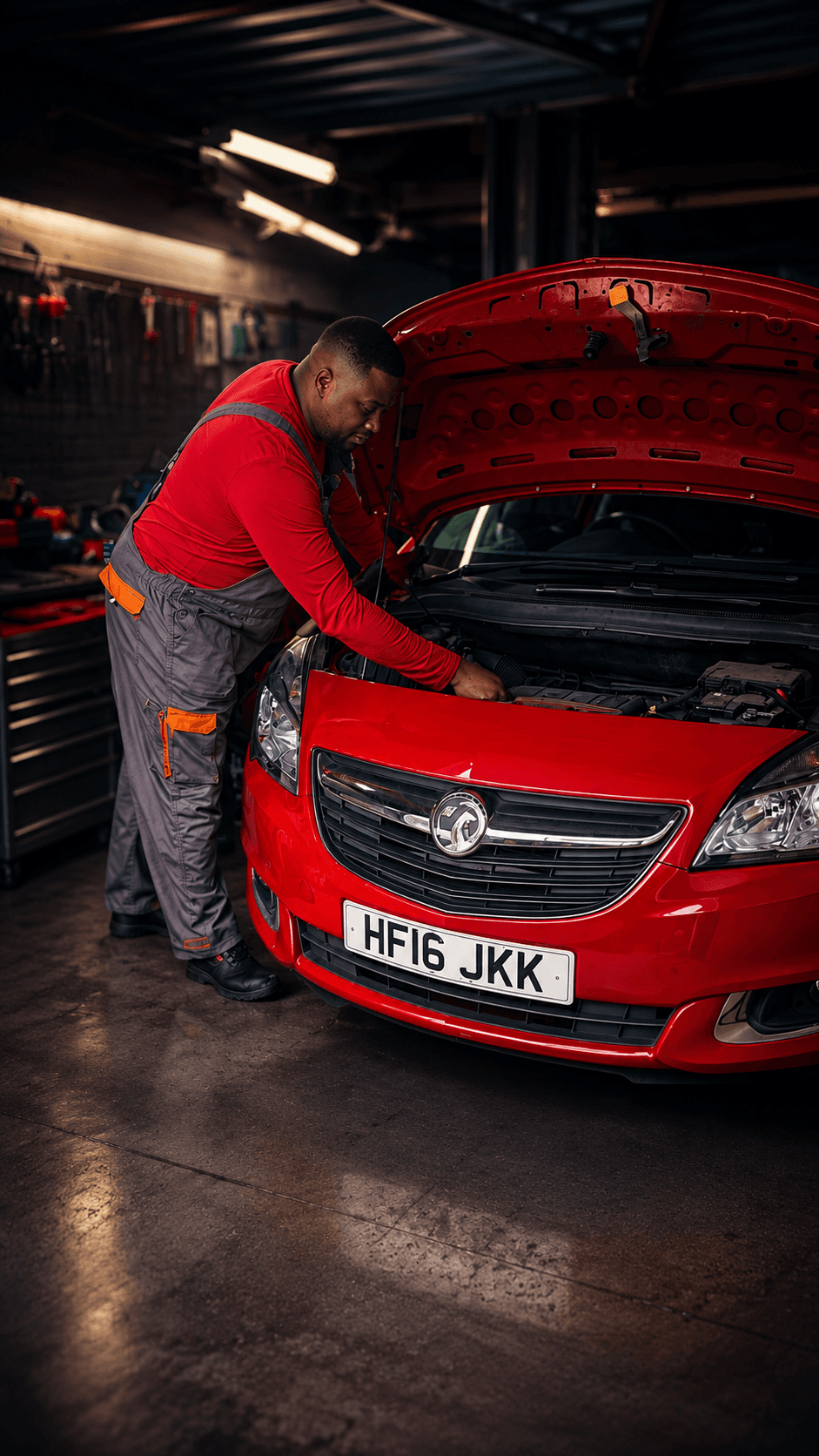 The SOB Autofix workshop with a car on the ramp